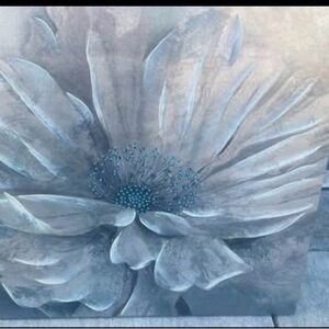 Floral Canvas Art in Blue and Gray